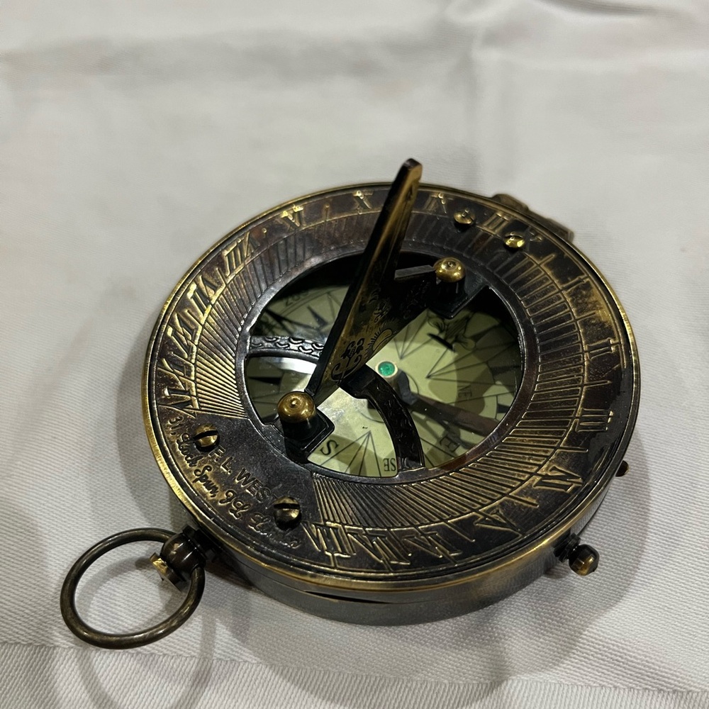Vintage Brass Compass Replica with Sun Dial